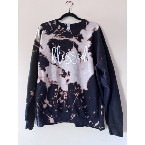Blessed Bleached Pullover Sweatshirt Size 2xl Black, Fleece Soft EUC - Picture 1 of 9